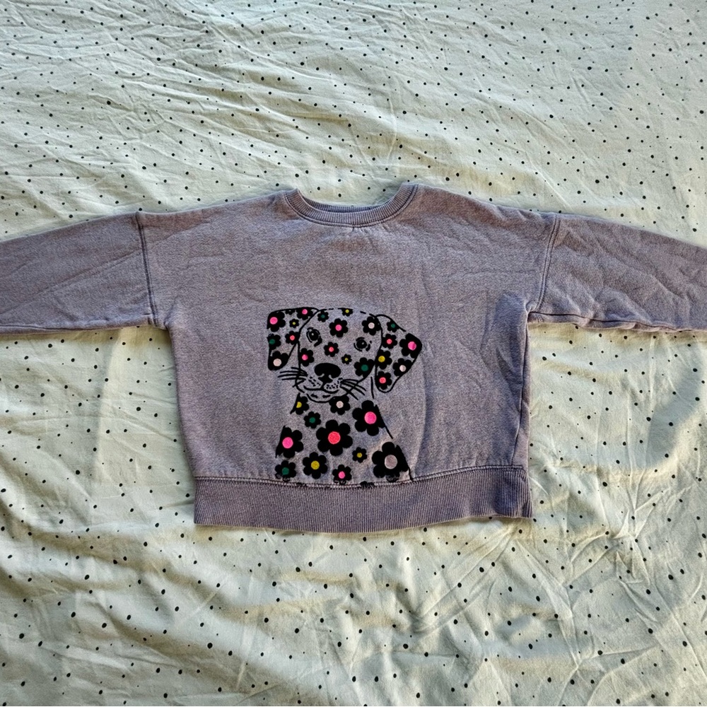 Mini Boden Gray Sweatshirt with Floral Dog Design